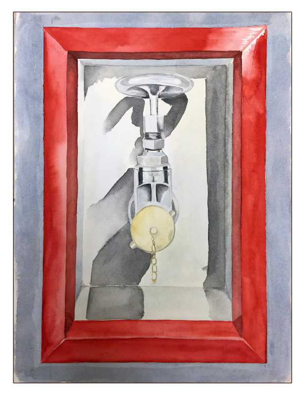 a watercolor of a water faucet